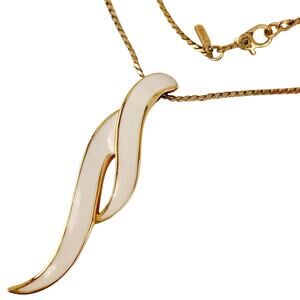 Vintage Signed Monet Necklace Modernist Cream Enamel Gold Tone 1980s